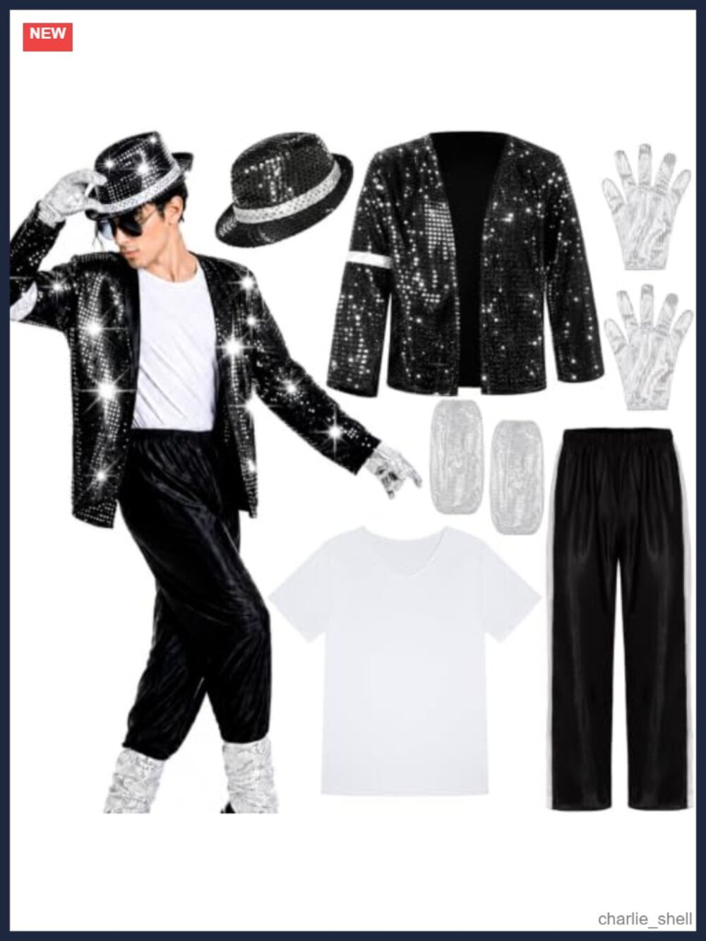 Men's 80s 90s Dance Star Costume Set - Jacket Pants Hat Gloves Sequin
